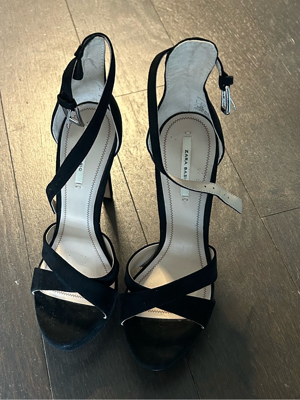 Zara Black Strappy Suede High Heels